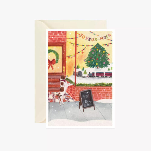 Carte chien vitrine de Noël