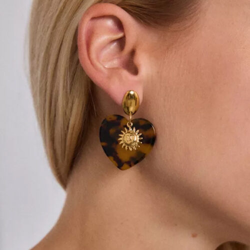 Boucle d'oreille soleil & coeur écaille
