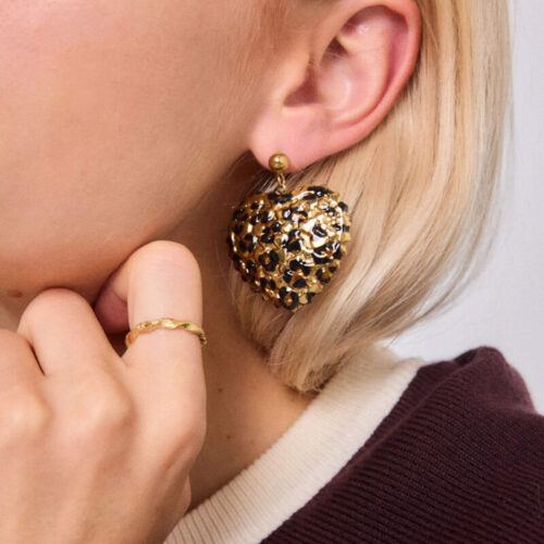 Boucle d'oreille coeur métal léopard