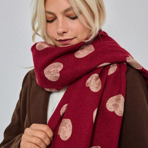 Écharpe en laine coeur bordeaux