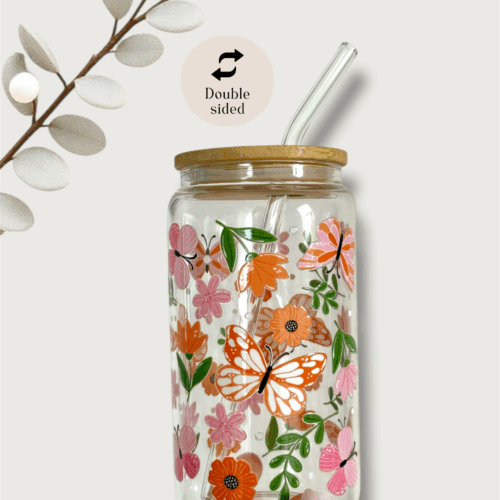 Goblet en verre fleur et papillon