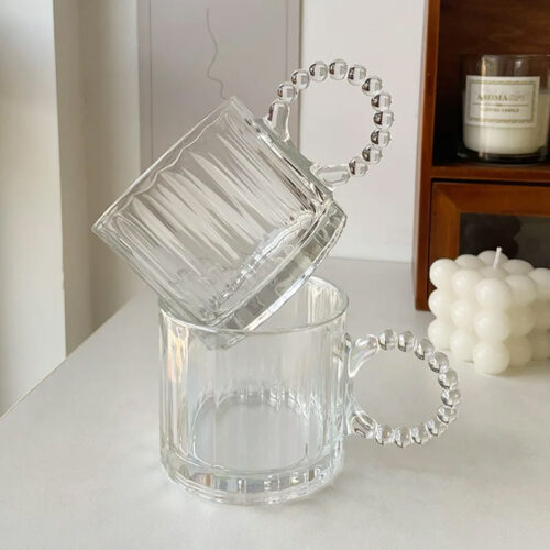 2 tasses transparentes en verre - anse boule