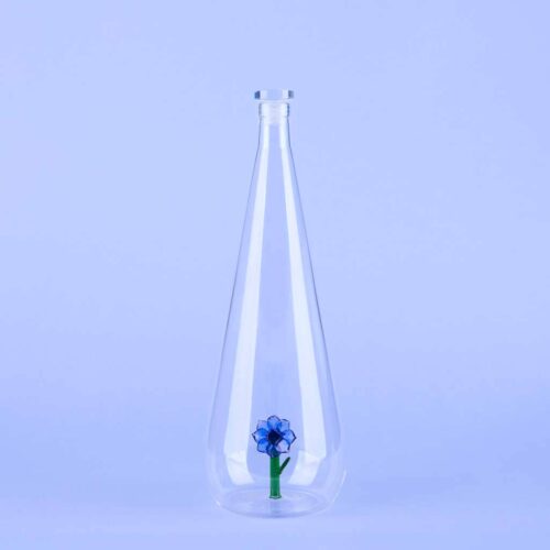 Bouteille en verre à fleur - Bleuet
