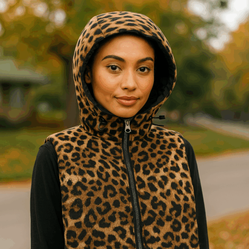 Capuche amovible léopard réversible
