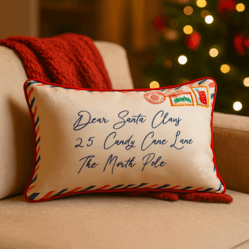 Coussin lettre au Père Noël réversible