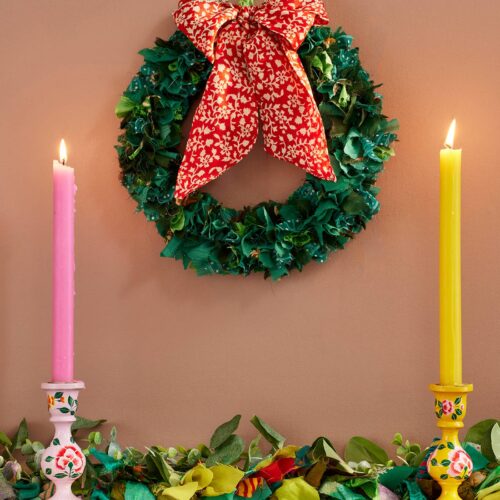 Couronne verte en sari recyclé
