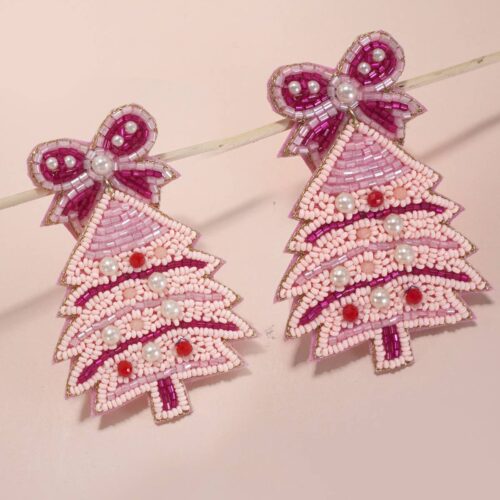 Boucle d’oreille perle sapin rose