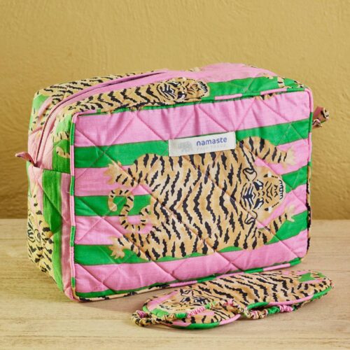 Trousse de toilette à rayures de tigre rose et verte