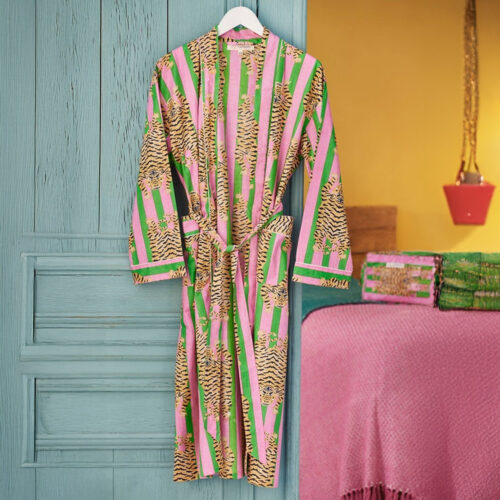 Peignoir à rayures tigre rose vert