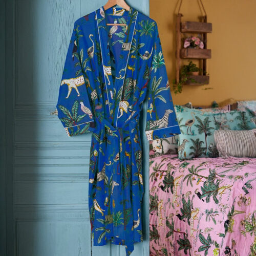 Peignoir à motif jungle - Bleu marine