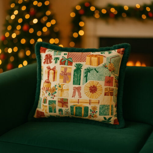Coussin cadeaux de Noël fourrure