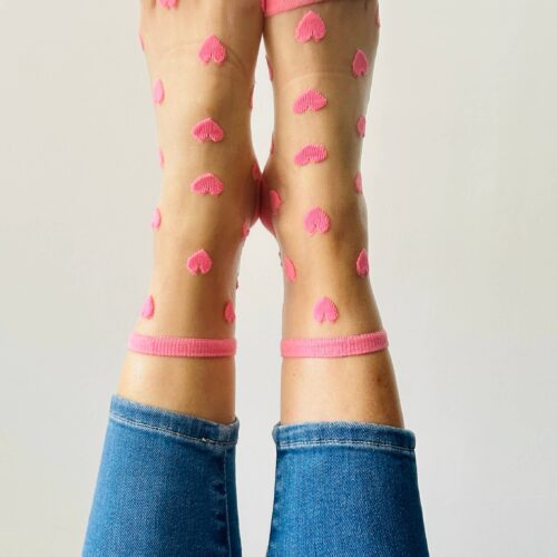 Chaussettes transparentes coeur rose