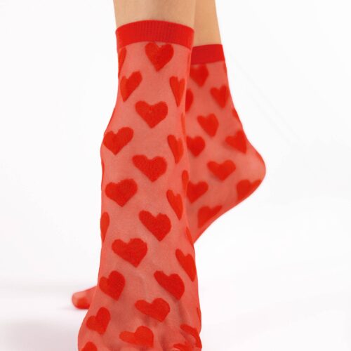 Chaussettes transparente coeurs rouge