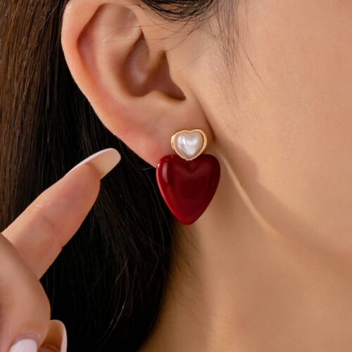 Boucles d'oreilles coeur rouge