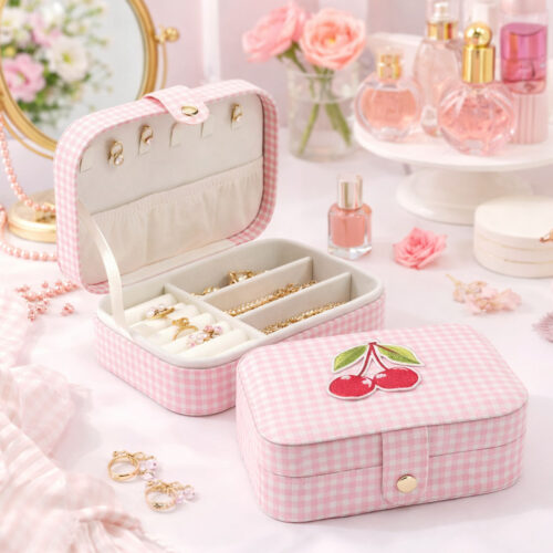 Boîte à bijoux - Vichy rose cerise