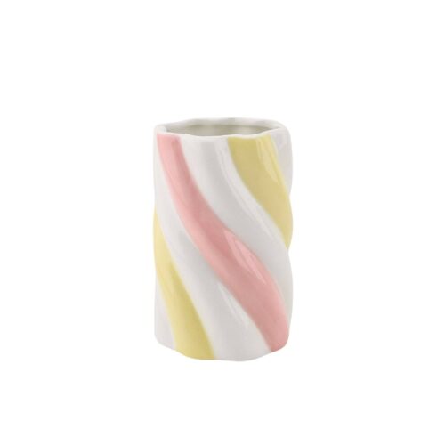 Vase Marshmallow tordu jaune/rose/blanc 10x10x15 cm