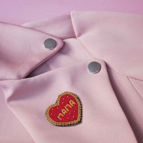 Broche Mama - Broderie faite main cannetille