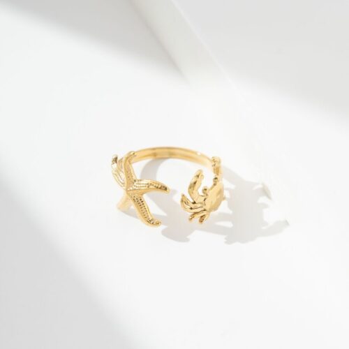 Bague étoile de mer & crabe or