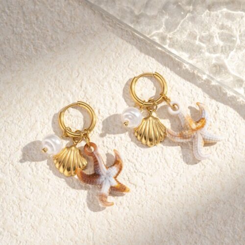 Boucle d'oreille étoile de mer & coquillage