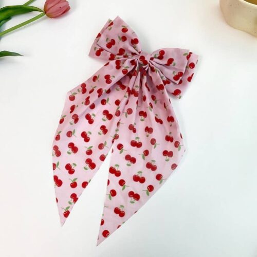 Barrette à cheveux noeud cerise